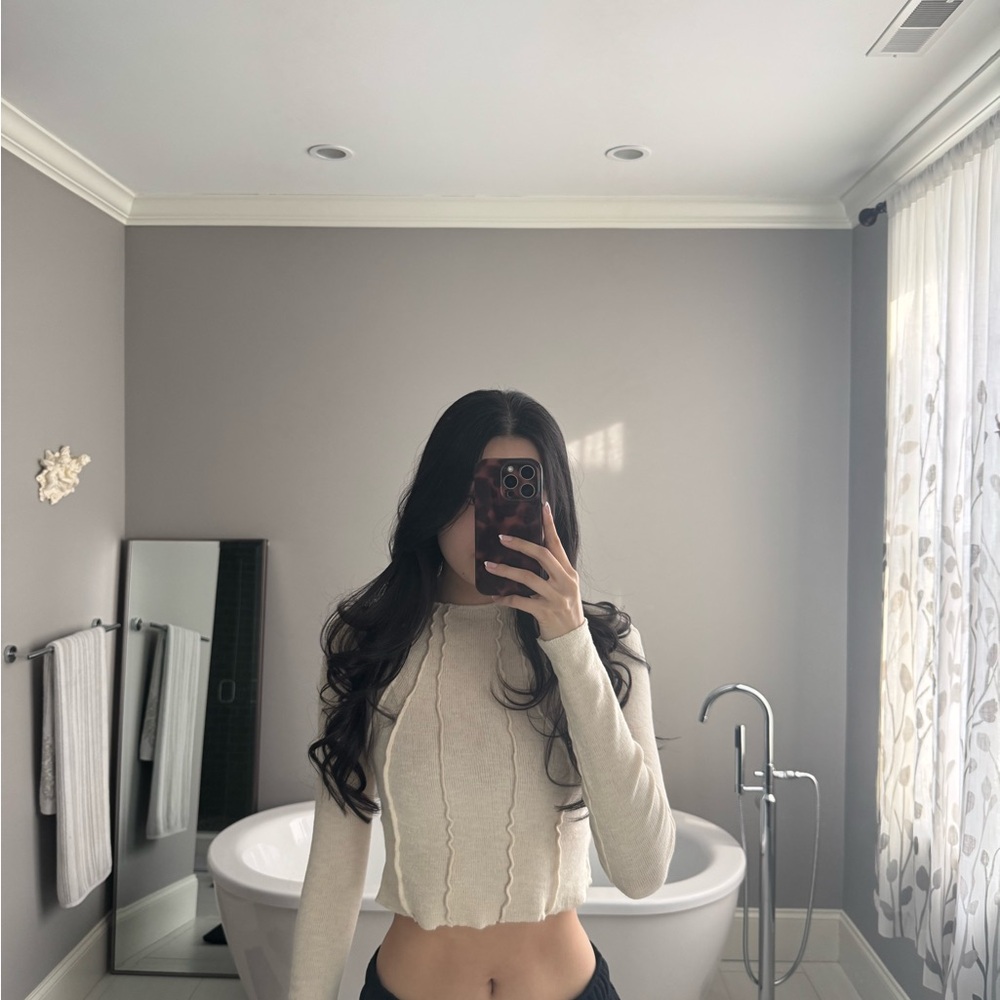 Urban Outfiters Cream Long Sleeve Women's Crop Top
